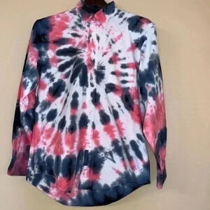 Tie Dye Shirt Upcycled G.H. Bass& Co Shirt Red Gray Neck 15